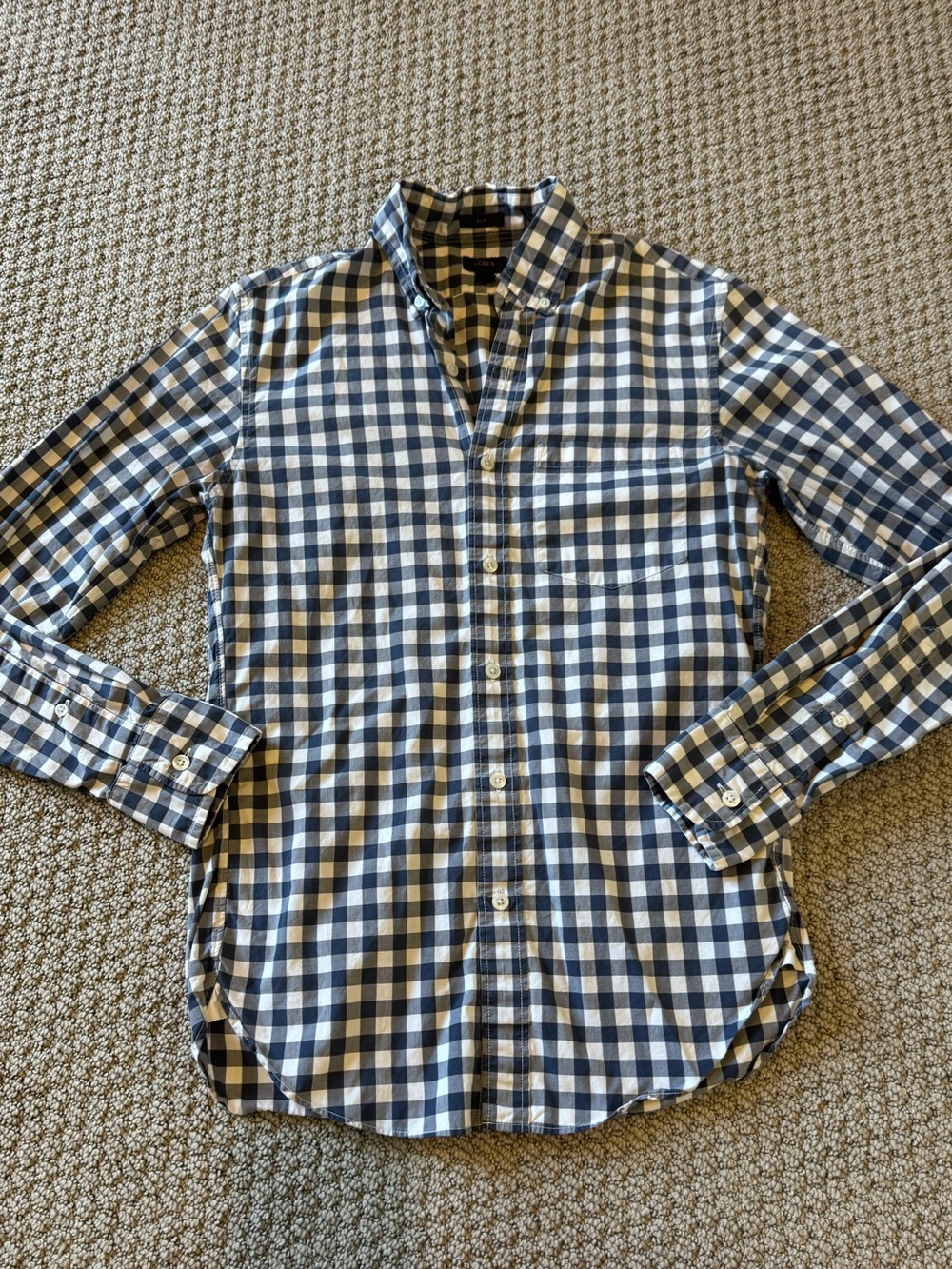 J. Crew Navy and White Gingham Button-Down Shirt
